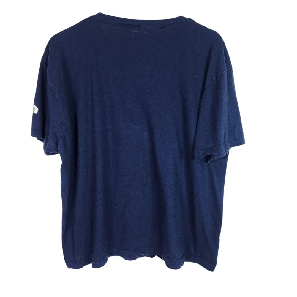 TRUE RELIGION Shirt Mens XL Blue V Neck Horseshoe Logo Cotton Short Sleeve Tee